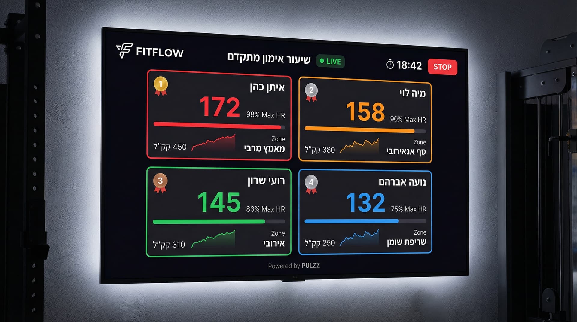 מסך הדופק של Pulzz בזמן אימון