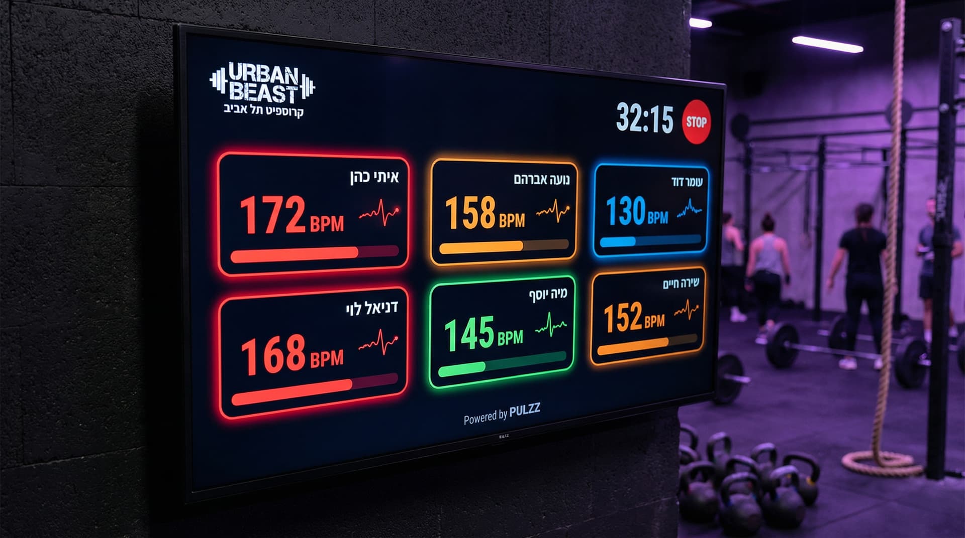 אימון קבוצתי עם מסך דופק חי